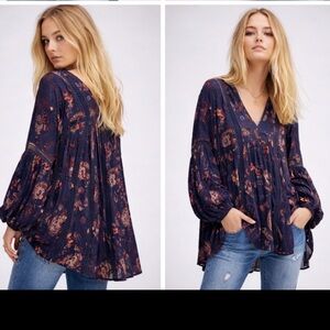 Free People “Just the Two of Us” Navy Paisley Tunic Top